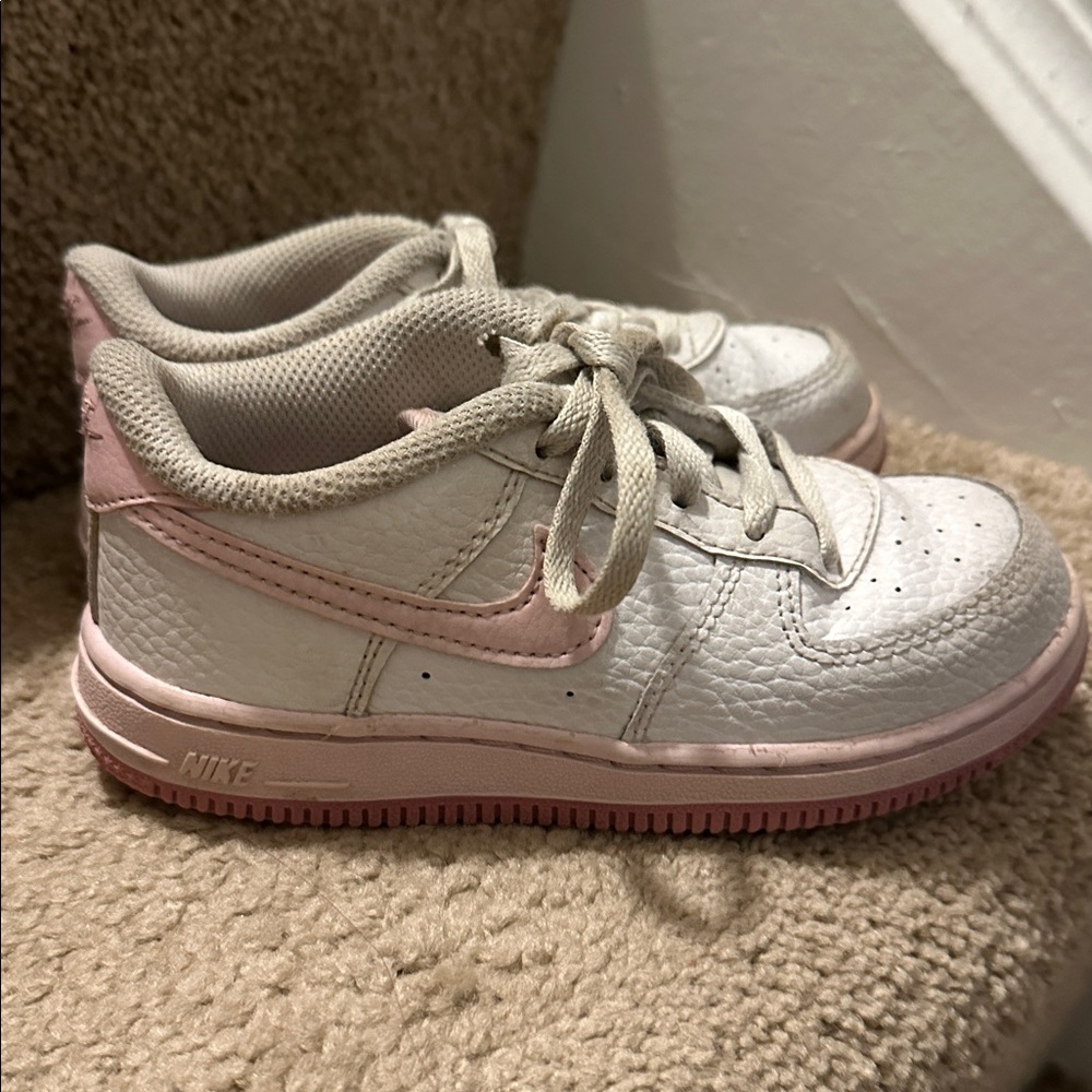 Nike Kids' White and Pink Air Force 1 Sneakers Size 10